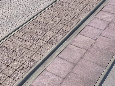 Paved Ground With Textured Patterned Tiles And Colored Dividing Lines 3d model