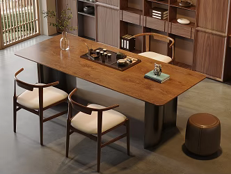 Solid Wood Tea Table and Chair Combination Tea Room Tea Table Tea Area Tea Tray Tea Set Large Board Table Antique Rack Tea Cabinet Master Chair Low Stool 3d model