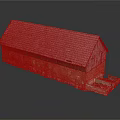 Traditional Rural Building With Red Brick Walls Gray Tiled Roof And Wooden Siding