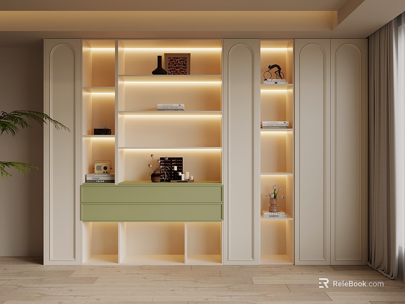 French-style creamy storage cabinet texture