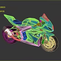 Blue Suzuki Sporty Motorcycle With Streamlined Body Green Red Stripes And Black Wheels