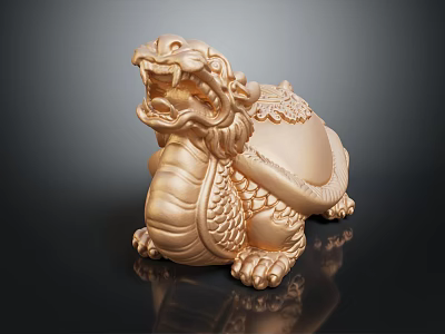 Golden Dragon Turtle Sculpture With Intricate Carving And Artistic Details 3d model