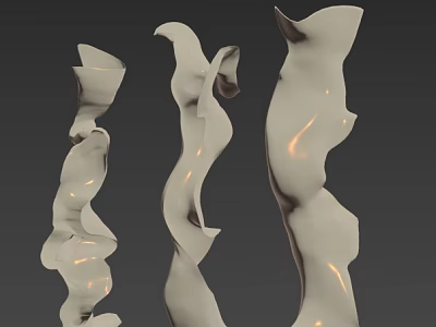 Three Piece Modern Minimalist Decorative Ornament Set With Twisted Curved Shiny Smooth Design 3d model