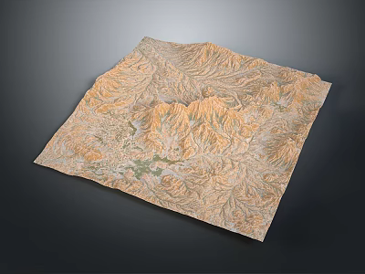 Natural Landscape 3D Terrain Model With Mountain Texture Brownish Yellow And Green Lowlands 3d model