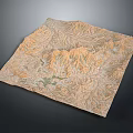 Natural Landscape 3D Terrain Model With Mountain Texture Brownish Yellow And Green Lowlands