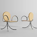 Modern Leisure Chair Featuring Curved Metal Arms Beige Upholstery And Sleek Metal Base Design