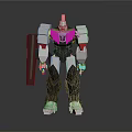 Silver And Black Mech Robot Stance With Red Accents And Weapon