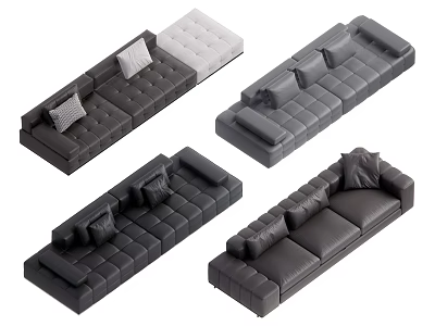 Modern Sectional Sofa Designs with Black Gray White Colors and Decorative Pillows 3d model
