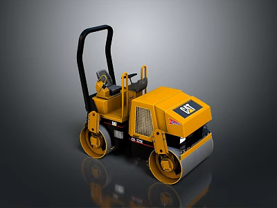 Yellow Functional Road Roller with Dual Drums Seat and Handrail Design 3d model