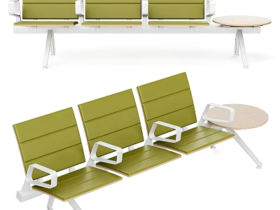 Modern Public Chairs With Green Seats White Metal Frames And Attached Small Table 3d model