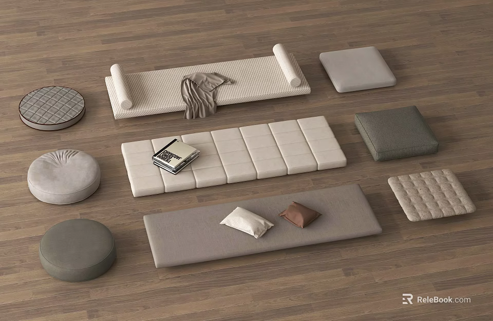 Various Soft Household Cushions And Mattresses In Neutral Tones 3d model 