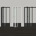 Glass Folding Doors in Black and White with White Walls and Wooden Floor