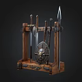 Medieval Weapons Display Rack With Swords Shield And Skull Decoration 3d model