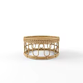Modern Rattan Stool With Round Woven Seat And Natural Wooden Frame