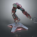 Red Mechanical Arm With Modern Design Articulated Structure Blue Accent Lights And Star Shaped Base 3d model