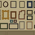 Assorted Photo Frames Wall Display With Various Styles Shapes And Colors 3d model