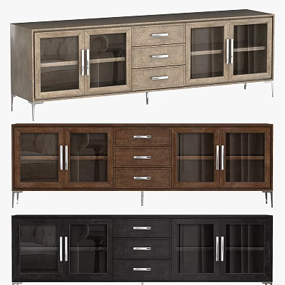 Modern TV Stand with Glass Doors Drawers and Metal Legs in Multiple Colors 3d model