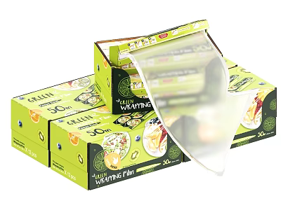 Household Plastic Wrap Microwave Safe 30m Length With Green Packaging Boxes 3d model