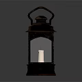 Vintage Decorative Lantern Featuring Illuminated White Candle Metal Frame And Glass Panels