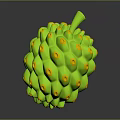 Vibrant Green Fruit With Orange Bumps And Green Stem Showing Reflection On Dark Background