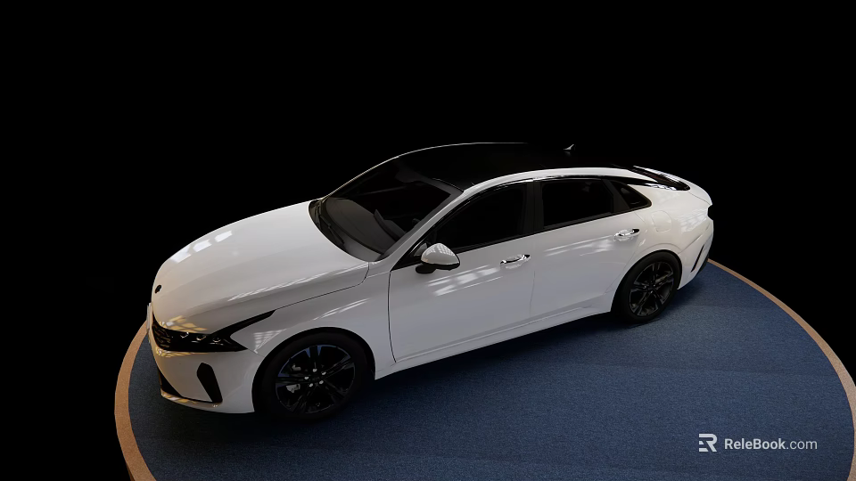 White Modern Sedan With Sleek Exterior And Black Wheels On Blue Floor 3d model 