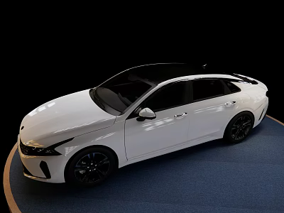 White Modern Sedan With Sleek Exterior And Black Wheels On Blue Floor 3d model