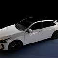 White Modern Sedan With Sleek Exterior And Black Wheels On Blue Floor