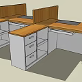 Wooden Office Desk Workstation With Partition Design Black Tabletop White Cabinet Doors