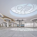 Modern Train Station Interior With Curved White Pillars Automatic Ticket Gates And Bright Lighting 3d model
