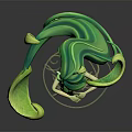 3D Game Movie Character With Green Long Hair And Plant Leaf Decorations