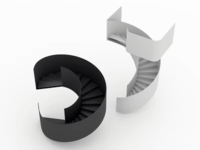 Modern Black and White Spiral Staircase Design with Curved Structure and Contrast 3d model