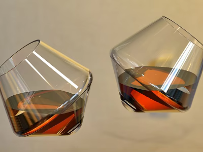 Two Tilted Glasses With Brown Liquid On Light Colored Background Surface 3d model