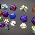 Colorful Polyhedral Sports Balls With Geometric Patterns As Sports Equipment In Various Hues
