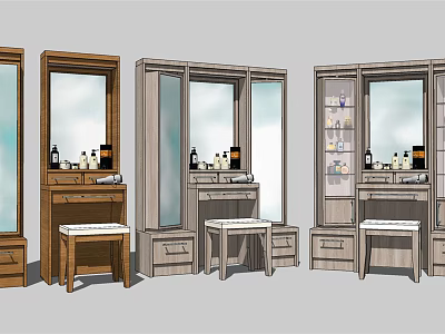 Stylish Dressing Tables With Mirrors Drawers Stools And Cosmetic Items 3d model