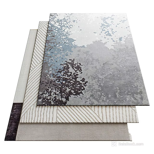 Modern Square Carpet With Abstract Gray Blue Patterns And Layered Textured Design 3d model