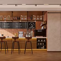 Cozy Café Interior With Wooden Counter Menu Board Bar Stools And Shelves