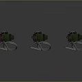 Three Colorful Grenades With Green Blue Red Circular Patterns And Metal Design