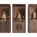 Traditional Chinese Design Wooden Buddha Cabinet With Carved Details Interior Buddha Statue And Lighting