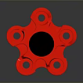 Red Multi Blade Weapon With Central Disc And Fidget Spinner Like Design