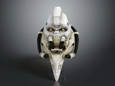 Intricate Biomechanical Head Sculpture With White And Black Detailing And Sharp Beak Design 3d model