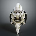 Intricate Biomechanical Head Sculpture With White And Black Detailing And Sharp Beak Design