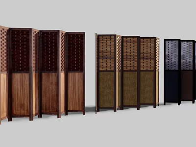 Wooden Room Dividers With Traditional Patterns Woven Panels And Carved Details 3d model