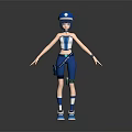 3D Character Creature In Blue White Outfit With Hat Sleeveless Top And Boots