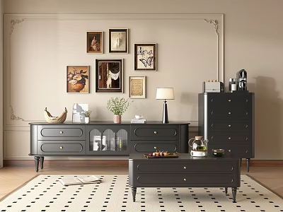 French American Retro Style TV Cabinet Sideboard Coffee Table French Retro TV Cabinet Combination Living Room Coffee Table Combination 3d model
