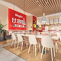 Skoder Restaurant Open Layout Interior With Dining Tables Wooden Floors Hanging Lights And Green Plants