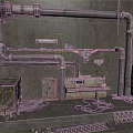 Industrial Interior With Rusty Metal Pipes Concrete Wall Metal Crate Control Panel And Grating Floor