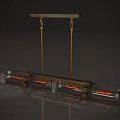 Modern Linear Chandelier With Brass Frame Transparent Glass Tubes And Orange Glowing Details