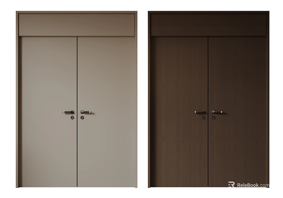 Double Doors in Beige and Dark Brown with Modern Design and Metal Handles 3d model 