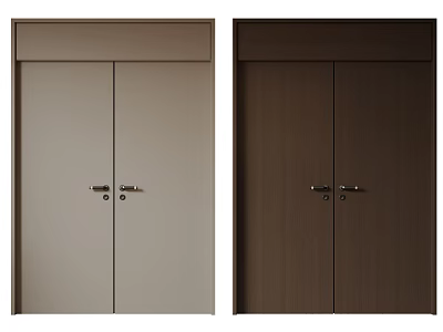 Double Doors in Beige and Dark Brown with Modern Design and Metal Handles 3d model
