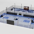 Indoor Basketball Gym With Multiple Courts Bleachers Large Screen And Fencing